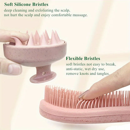 Eco-Friendly Hair Brush Set Soft Bristles & Portable Silicone Scalp
