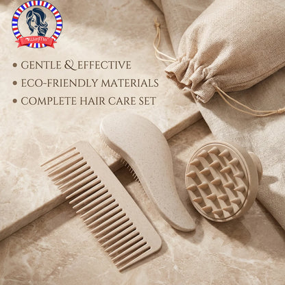 Eco-Friendly Hair Brush Set Soft Bristles & Portable Silicone Scalp