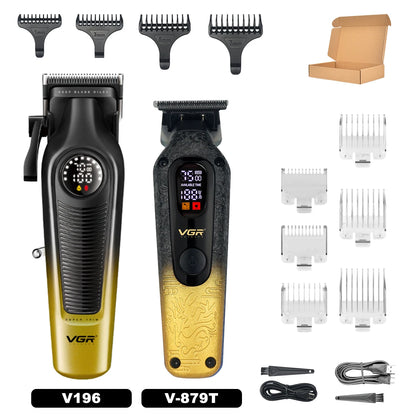 VGR V-879T Hair Trimmer for Men DLC Blade T-Blade 7500RPM LED Display 1500mAh Professional Hair Clipper Finishing Machine