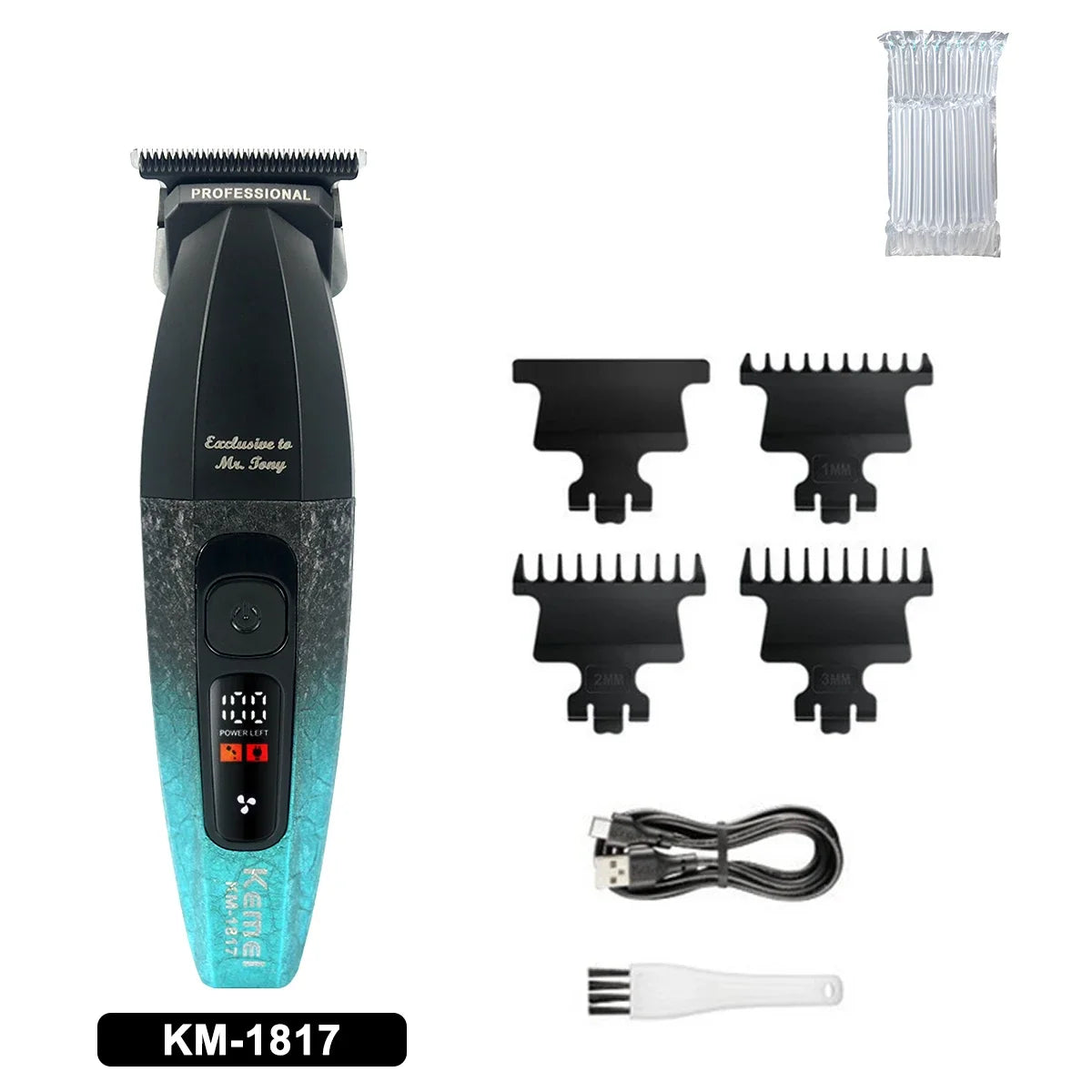 Kemei KM-1817 Hair Trimmer for Men DLC Blade T-Blade 7500RPM Full Metal LCD Display Low Noise Professional Finishing Machine