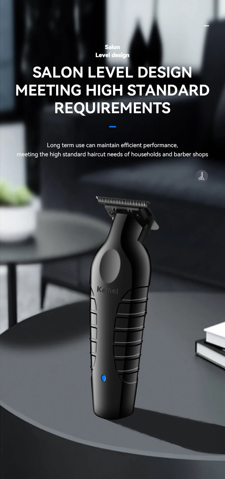 Kemei 2299 Barber Cordless Hair Trimmer 0mm Zero Gapped Carving Clipper Detailer Professional Electric Finish Cutting Machine