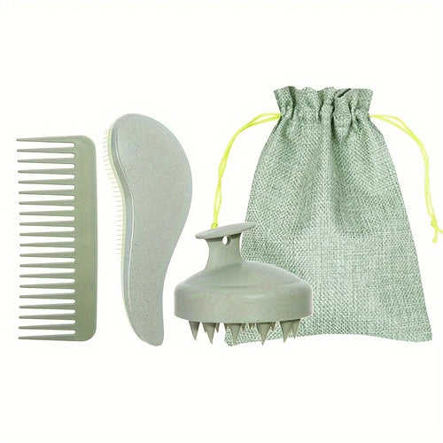 Eco-Friendly Hair Brush Set Soft Bristles & Portable Silicone Scalp
