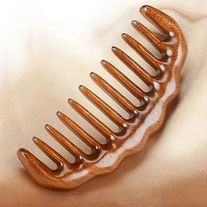 Natural Sandalwood Comb Wide Tooth Anti-Static Scalp Massager for