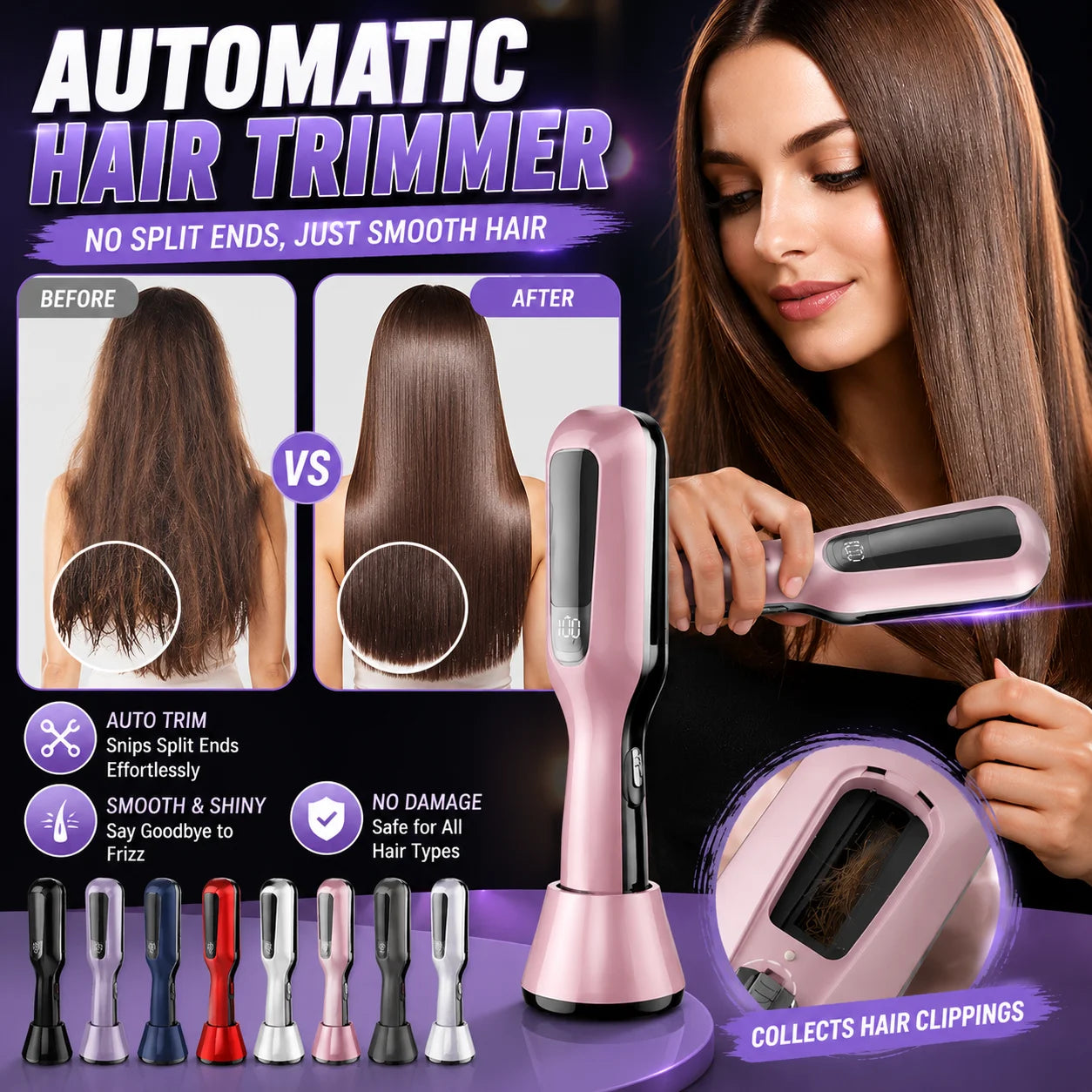 Automatic Split End Hair Trimmer Damaged Hair Cutter No Hurt Hair Repair Frizzy Dry Split Ends Straight Smooth Hair Styling Tool