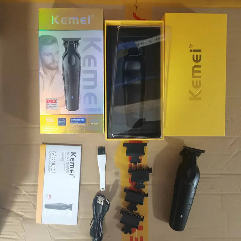 Kemei 2299 Barber Cordless Hair Trimmer 0mm Zero Gapped Carving Clipper Detailer Professional Electric Finish Cutting Machine