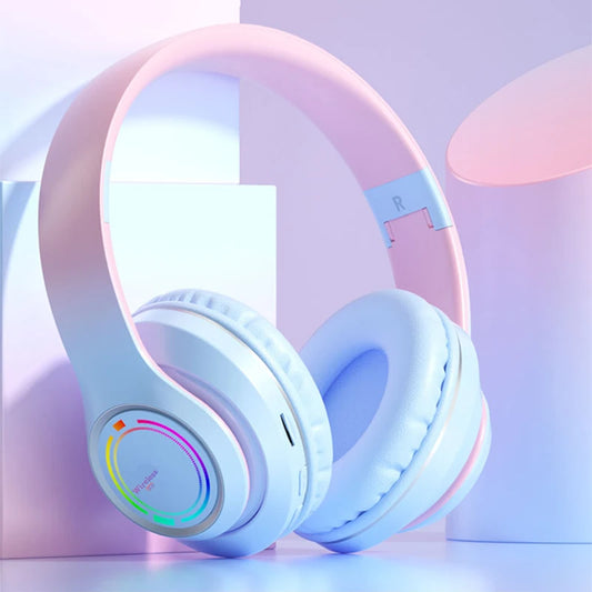Wireless Bluetooth Headphones Children's Multi-color Light Headsets with Microphone can be Inserted SD Card HIFi Stereo Earphone