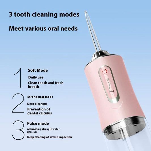 Oral Irrigator Portable Dental Water Flosser USB Rechargeable Water Jet Floss Tooth Pick 4 Jet Tip 220ml 3 Modes Teeth Cleaner