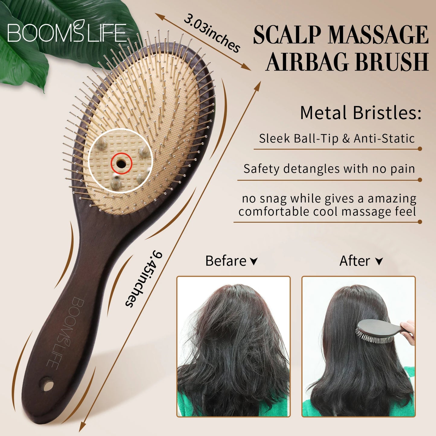 Black Color Steel Hair Brush Women Head Scalp Massage Airbag