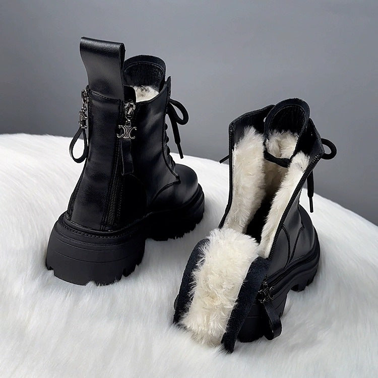 Fur Integrated Thick Bottom Female Winter Fleece-lined Cotton Boots