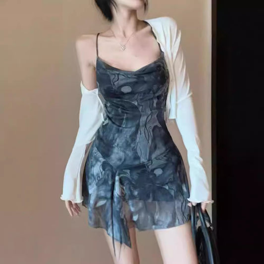 Stylish Womens Backless Asymmetrical Printed Slip Dress