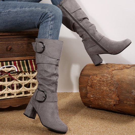 Beltbuckle Chunkyheeled Midcalf Boots