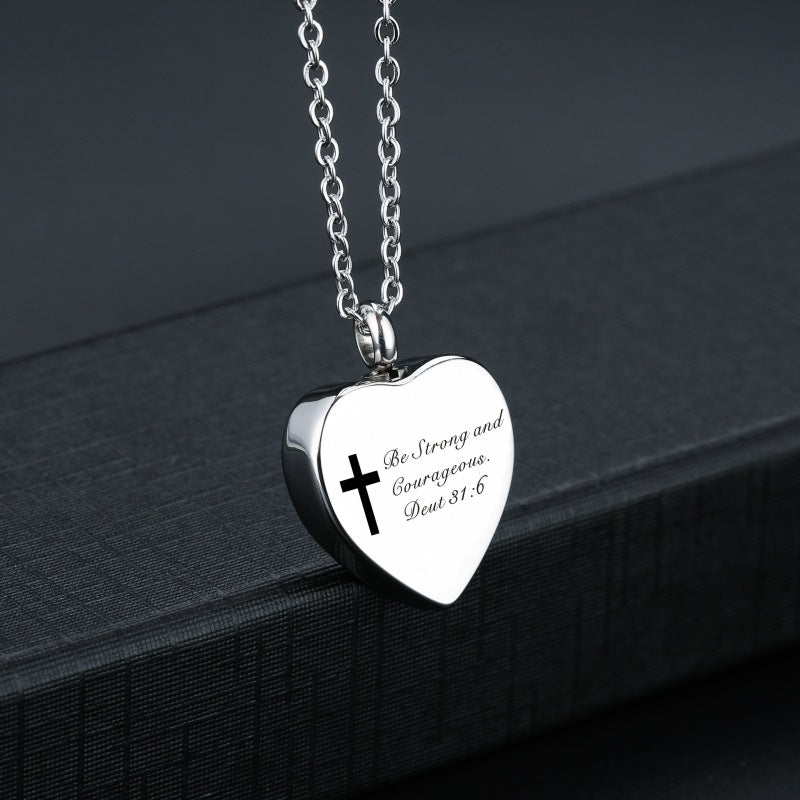 Bible Verse Stainless Steel Heart Perfume Box Necklace