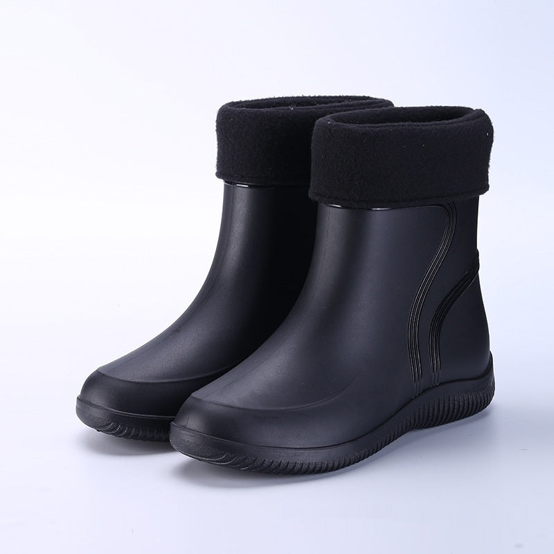Cotton-padded Warm-keeping Fixed Velvet Rain Boots For Men And Women