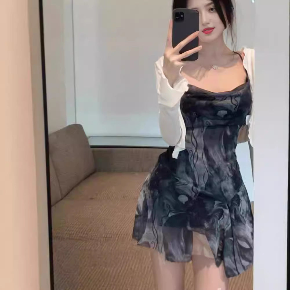 Stylish Womens Backless Asymmetrical Printed Slip Dress