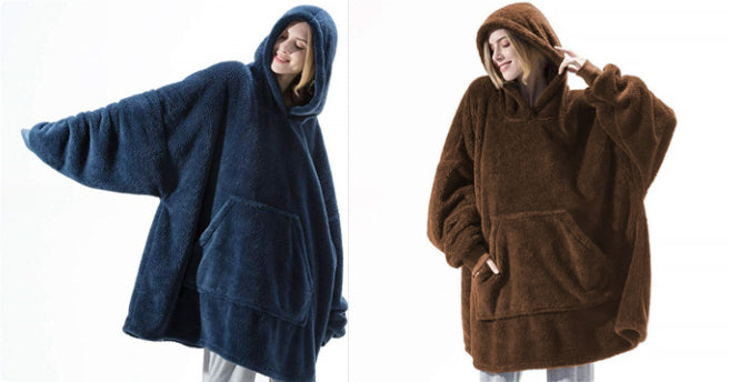 Hoodie Sweatshirt With Big Pocket Tops Sweater Comfortable Loose Double-Sided Fleece Thicker Wearable Blanket