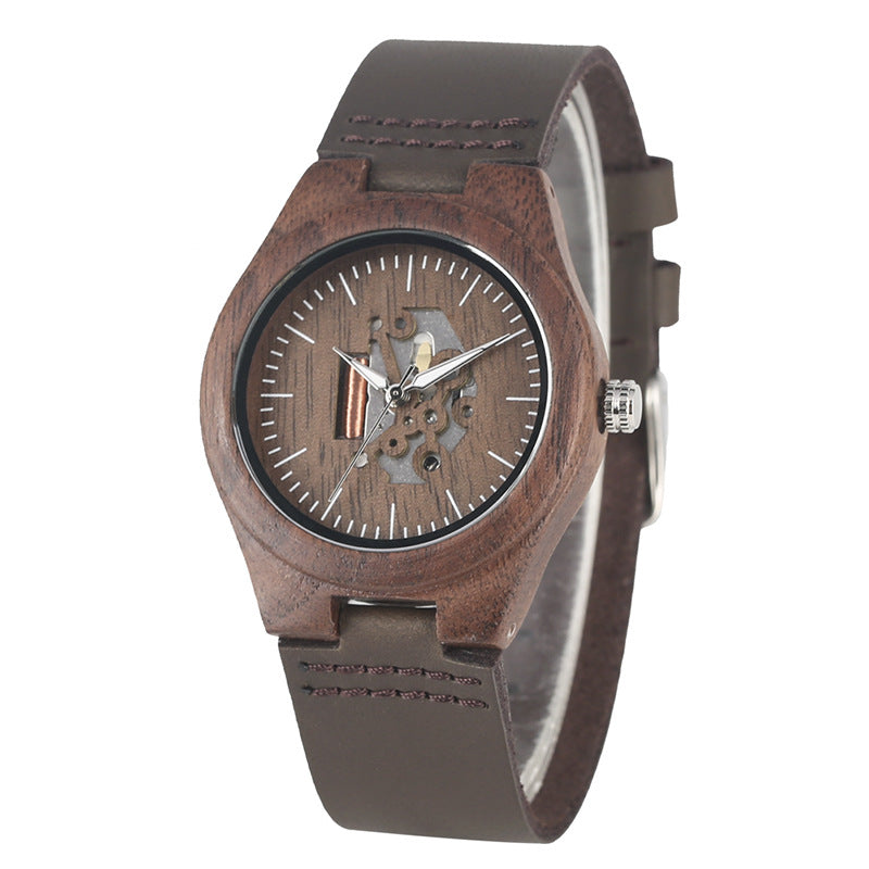 Couple Hollow Retro Walnut Casual Quartz Watch
