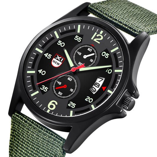 Fashion Nylon Strap Sports Army Style Watch Calendar Quartz Watch