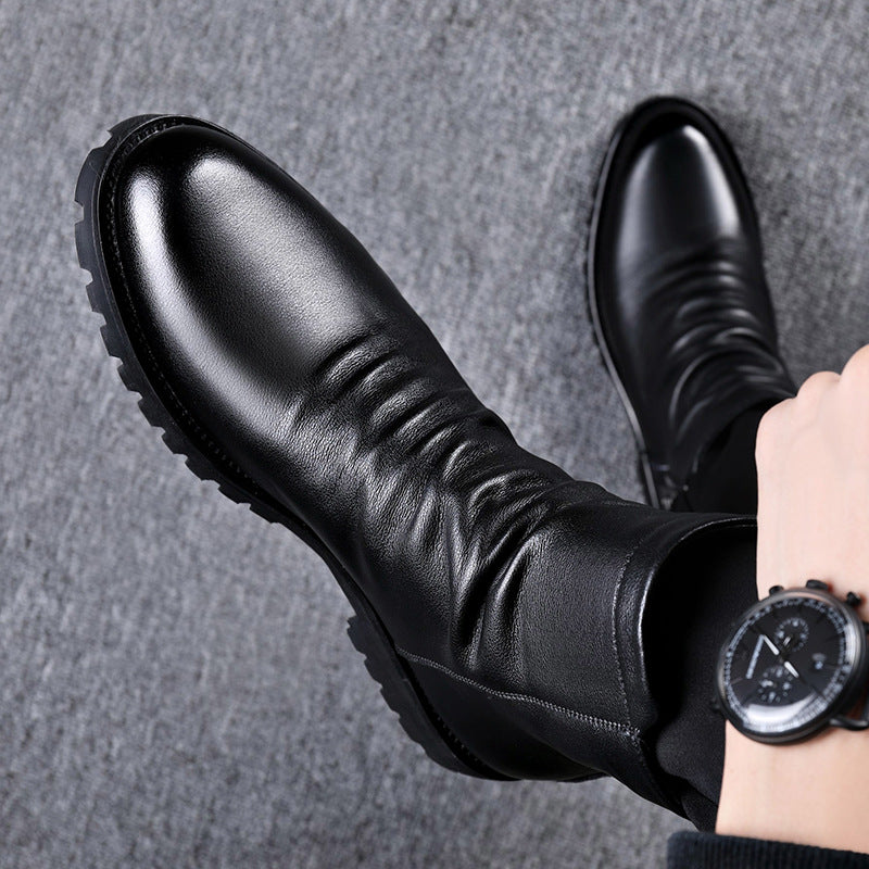 Autumn And Winter British Style Men's Leather Boots High-top Zipper Martin Boots