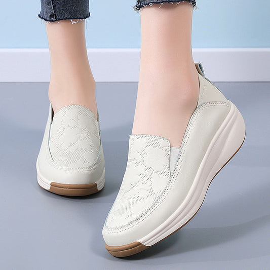Womens Chunky-soled White Sneakers With A High Heelslip-on Style