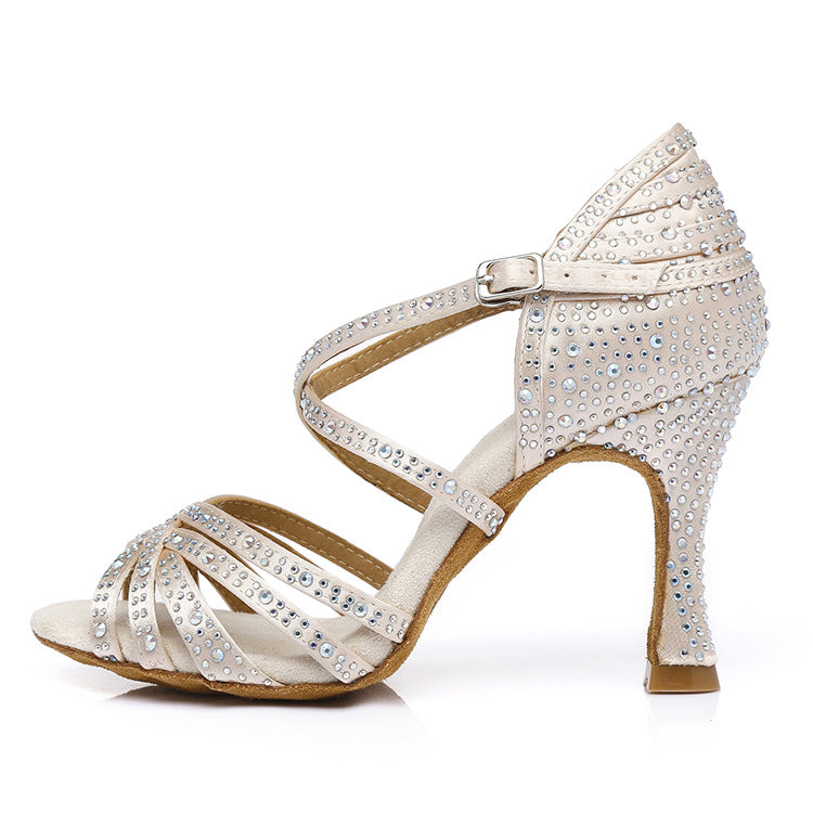 Latin Dance Shoes Hot Drilling Full Drilling Middle Heel