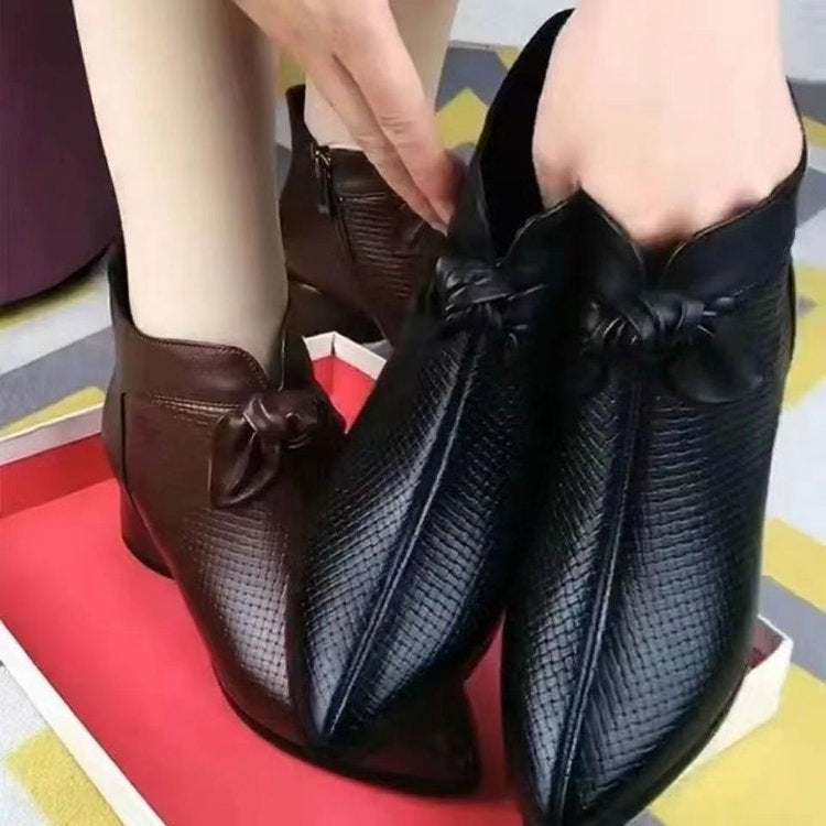 Womens Pointed-toe Chunky-heel Ankle Boots