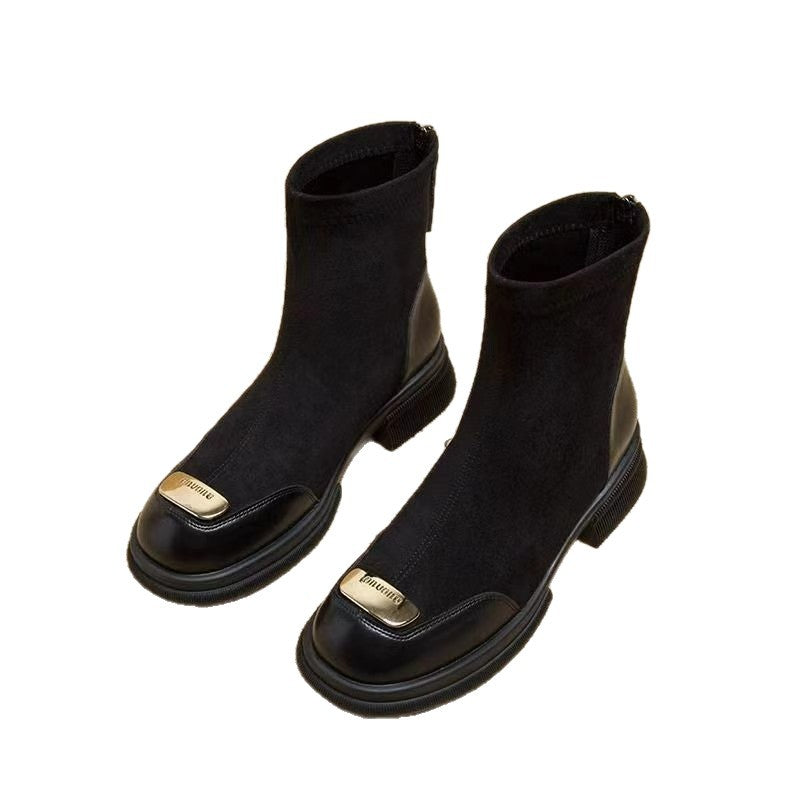 Height Increasing Stitching Short Thick Bottom Chunky Heel Martin Boots