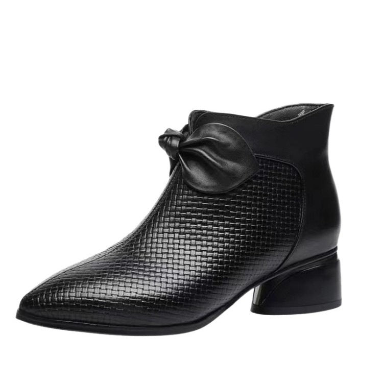 Womens Pointed-toe Chunky-heel Ankle Boots