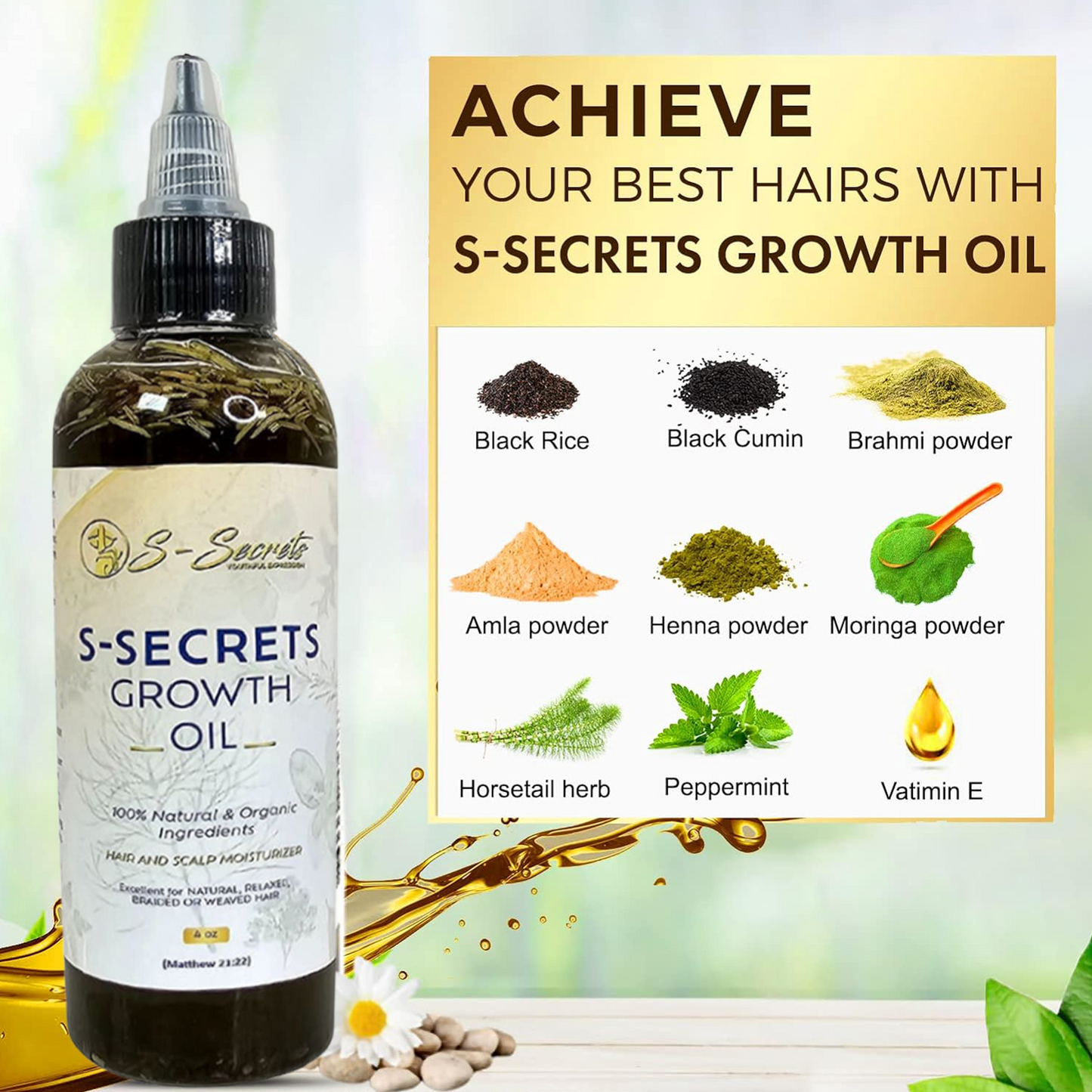 S-Secrets Scalp Stimulator Hair Growth Oil 4oz - Herbal Biotin &
